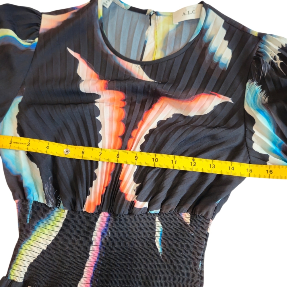 A.L.C. Leah Abstract Print Maxi Dress Size 0 Black Multicolor Long Sleeve $895 - Picture 14 of 16
